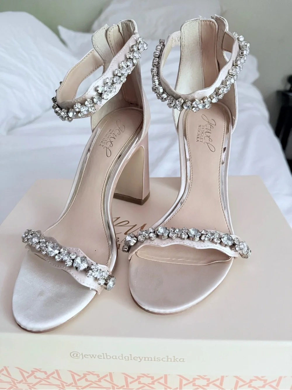 Jewel Badgley Mischka Odessa Crystal Adorned Block Heel